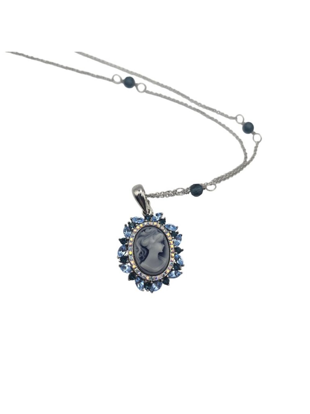 Ralph Lauren Blue Cameo Pendant Necklace Sterling Silver 925 Chain
